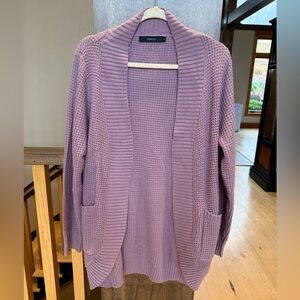 Women's Light Purple Open Front Cardigan Sweater, Size Medium